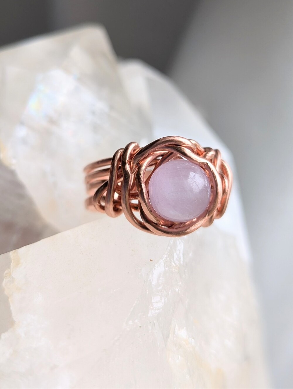 Natural Pink Kunzite Gemstone Ring- Organically Styled Wrap Design